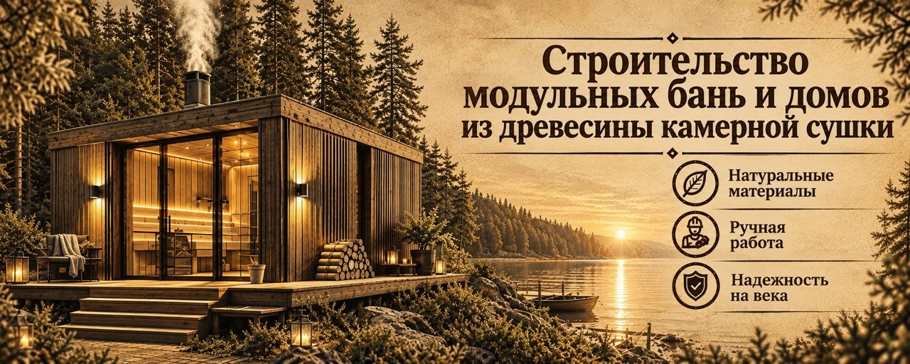 Строительство модульных бань и домов из древесины камерной сушки — модульная баня на берегу озера